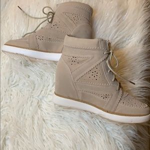 shoe dazzle nude high top shoes.